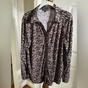 Adrianna Papell Black and Pink Animal Print Blouse